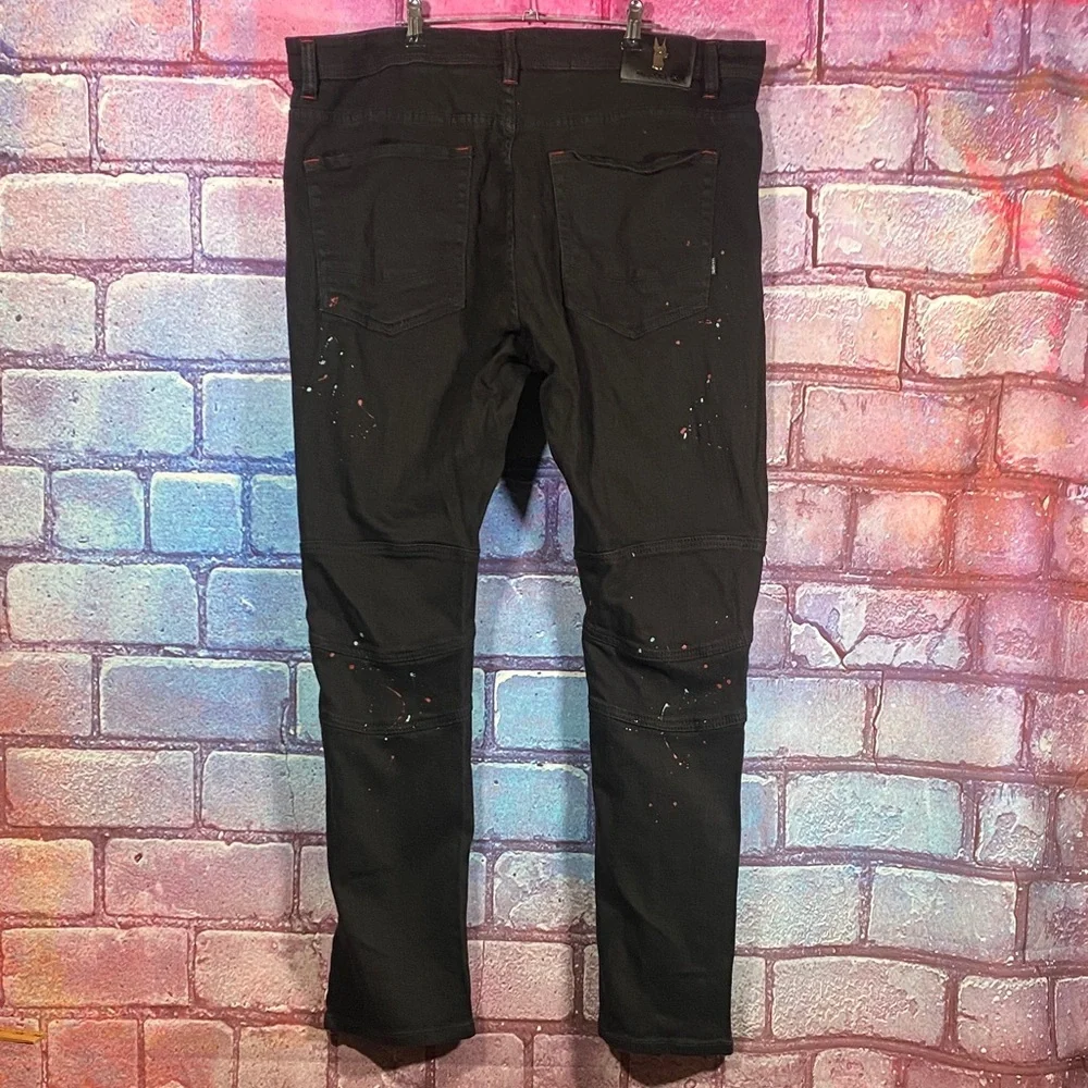 Makobi Distressed Paint Splatter Black Jeans Men’s 40x32 Streetwear Denim - Picture 7 of 13